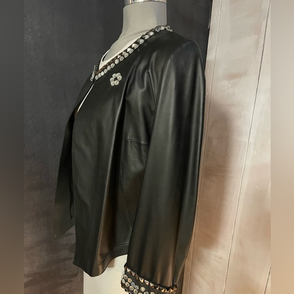 Embellished Black Leather Jacket - Picture 4 of 6